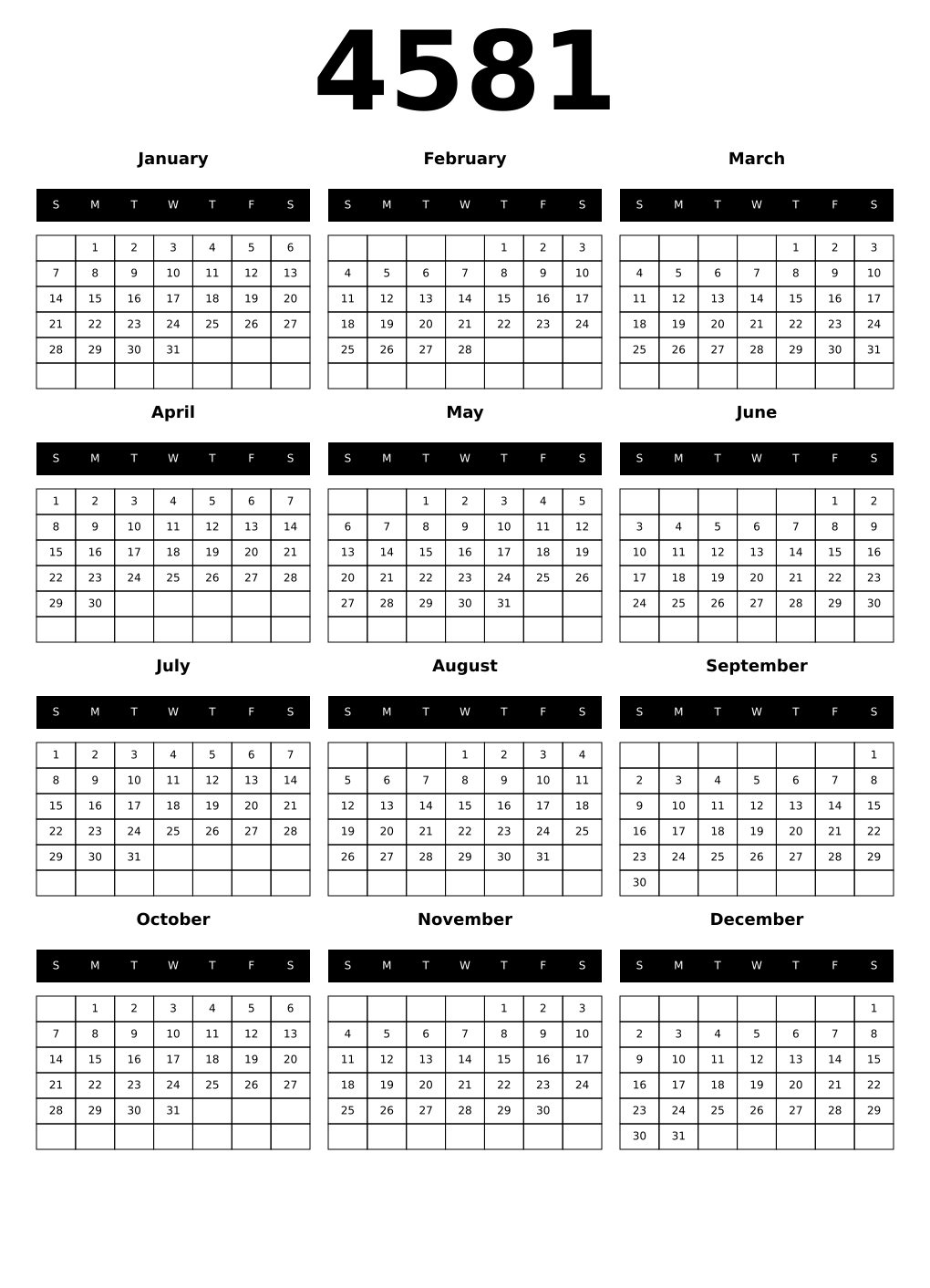 Printable 4581 Calendars