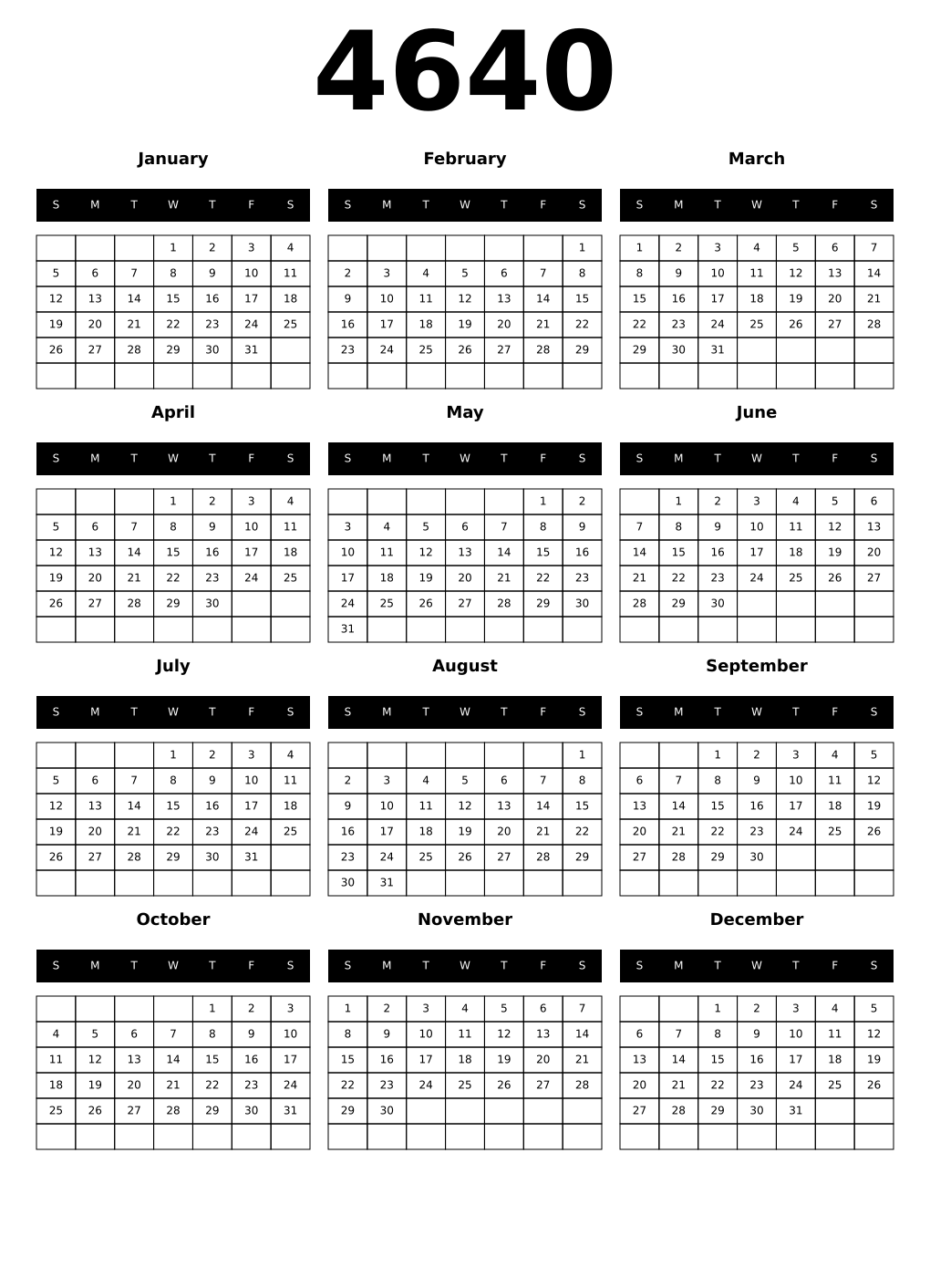 Printable 4640 Calendars