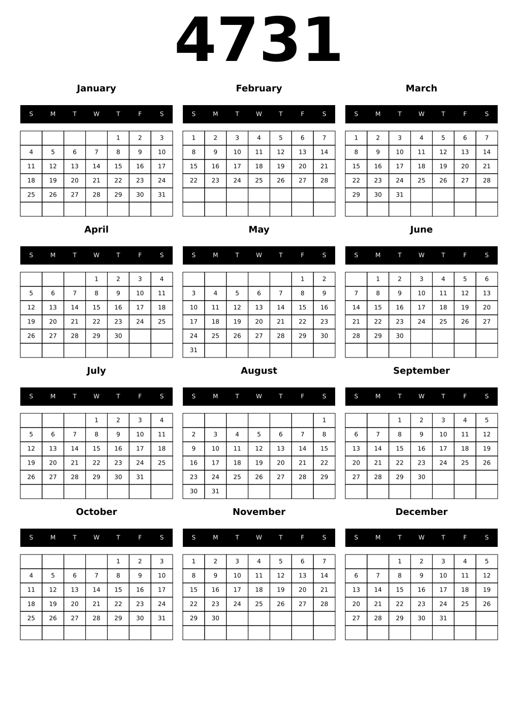 Printable 4731 Calendars