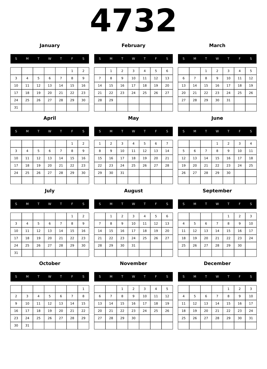 Printable 4732 Calendars