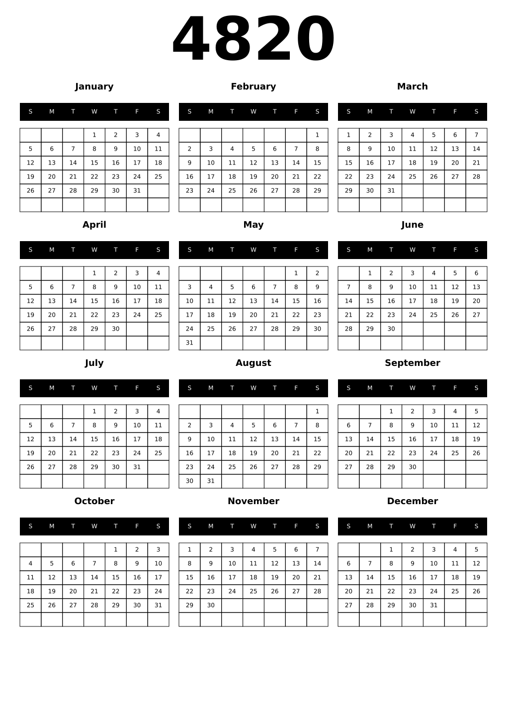 Printable 4820 Calendars