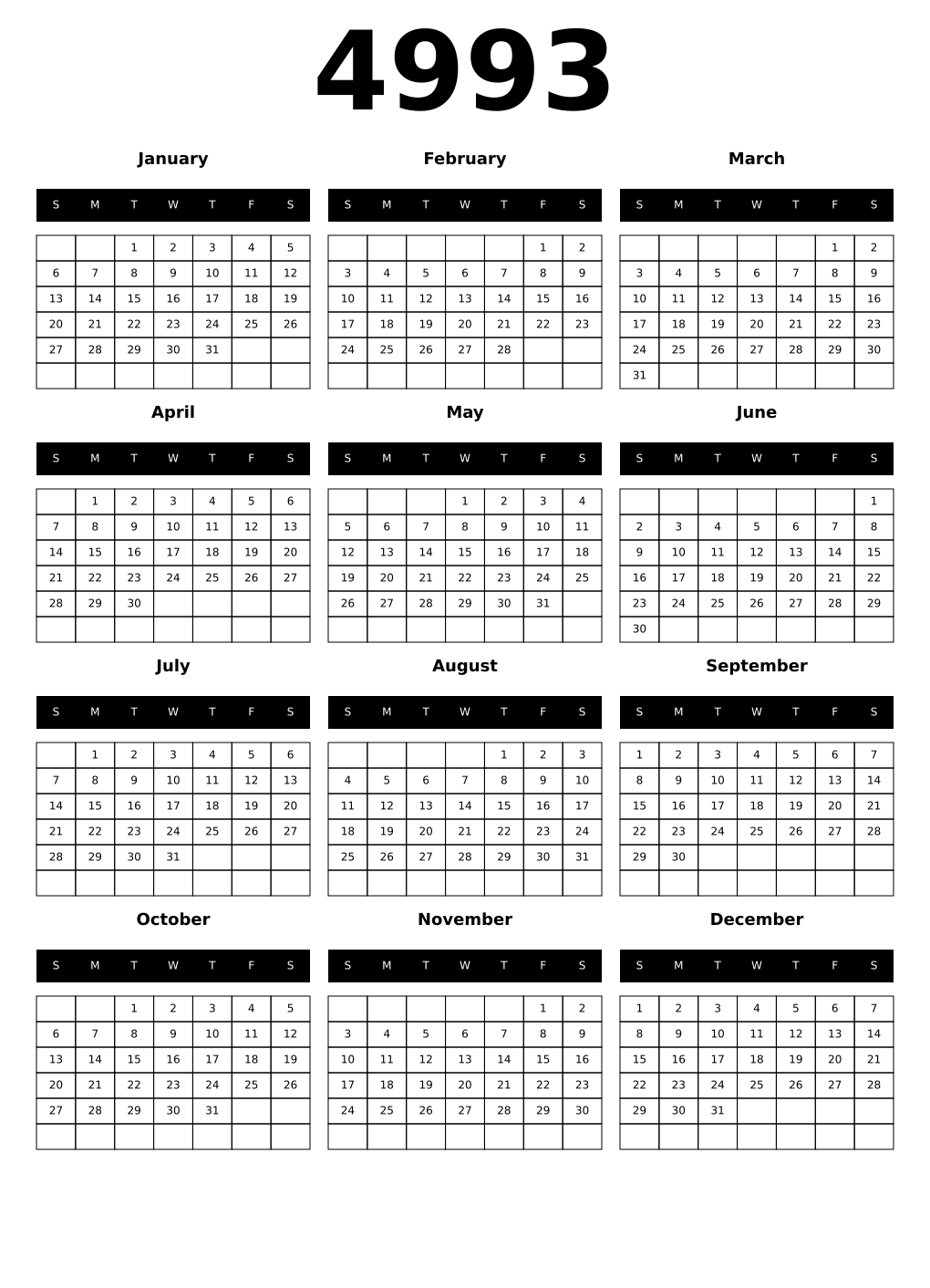 Printable 4993 Calendars