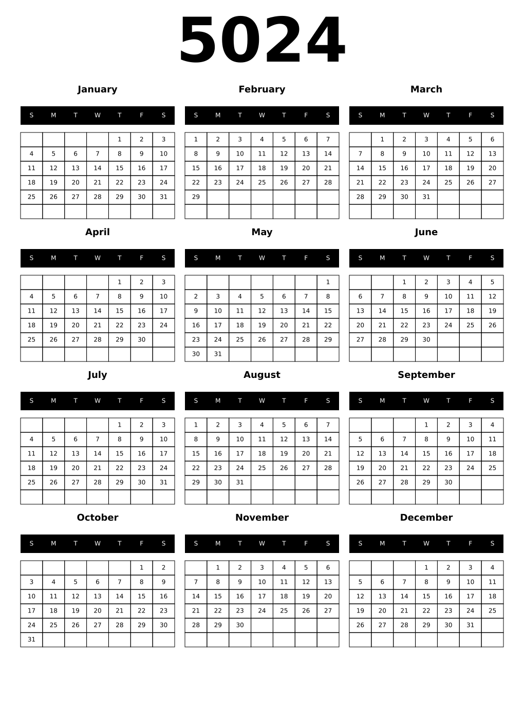 Printable 5024 Calendars