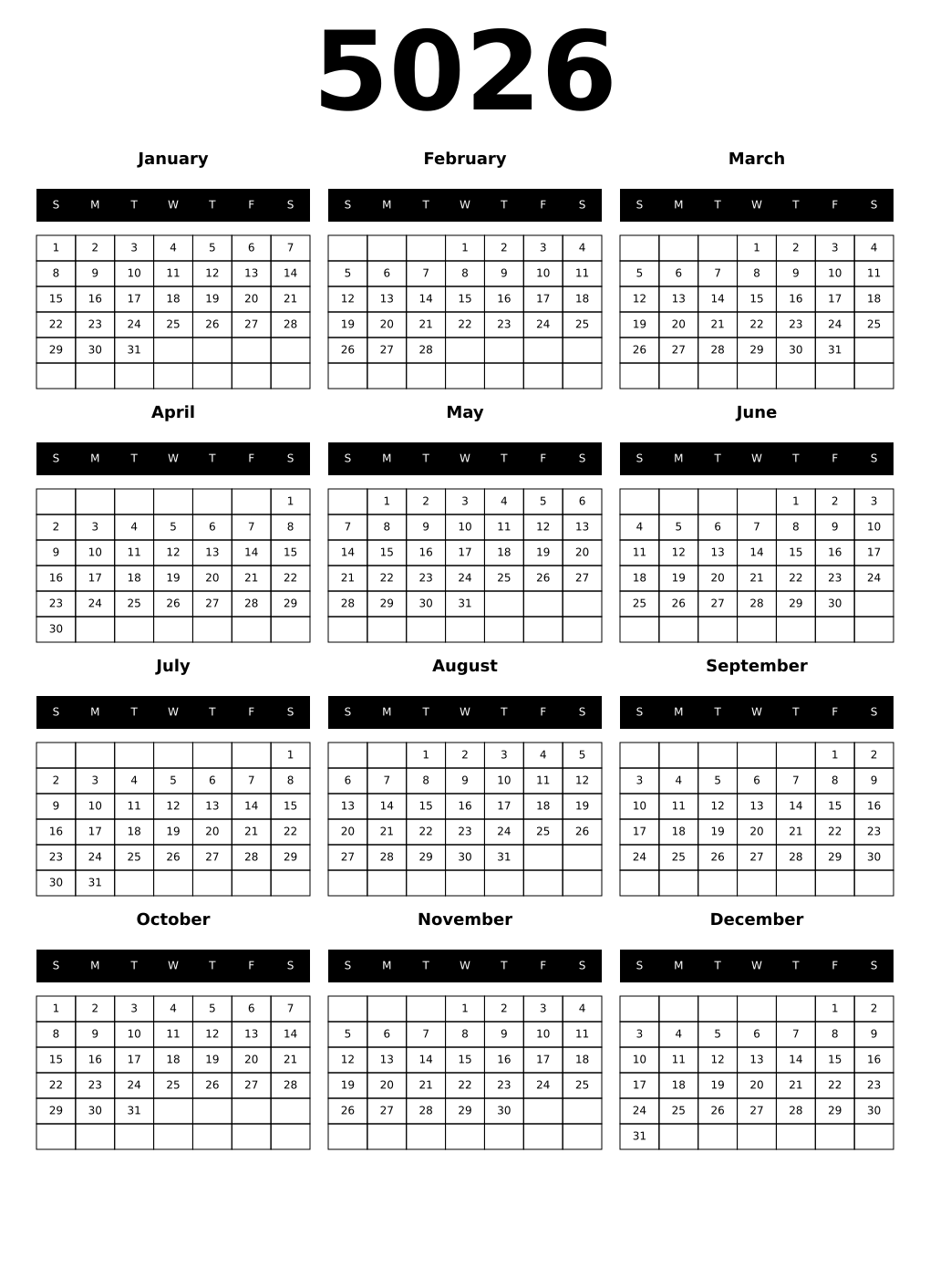 Printable 5026 Calendars