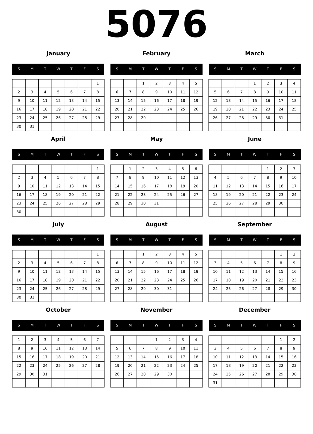 Printable 5076 Calendars