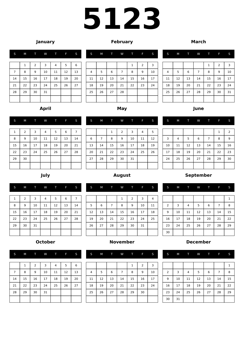 Printable 5123 Calendars