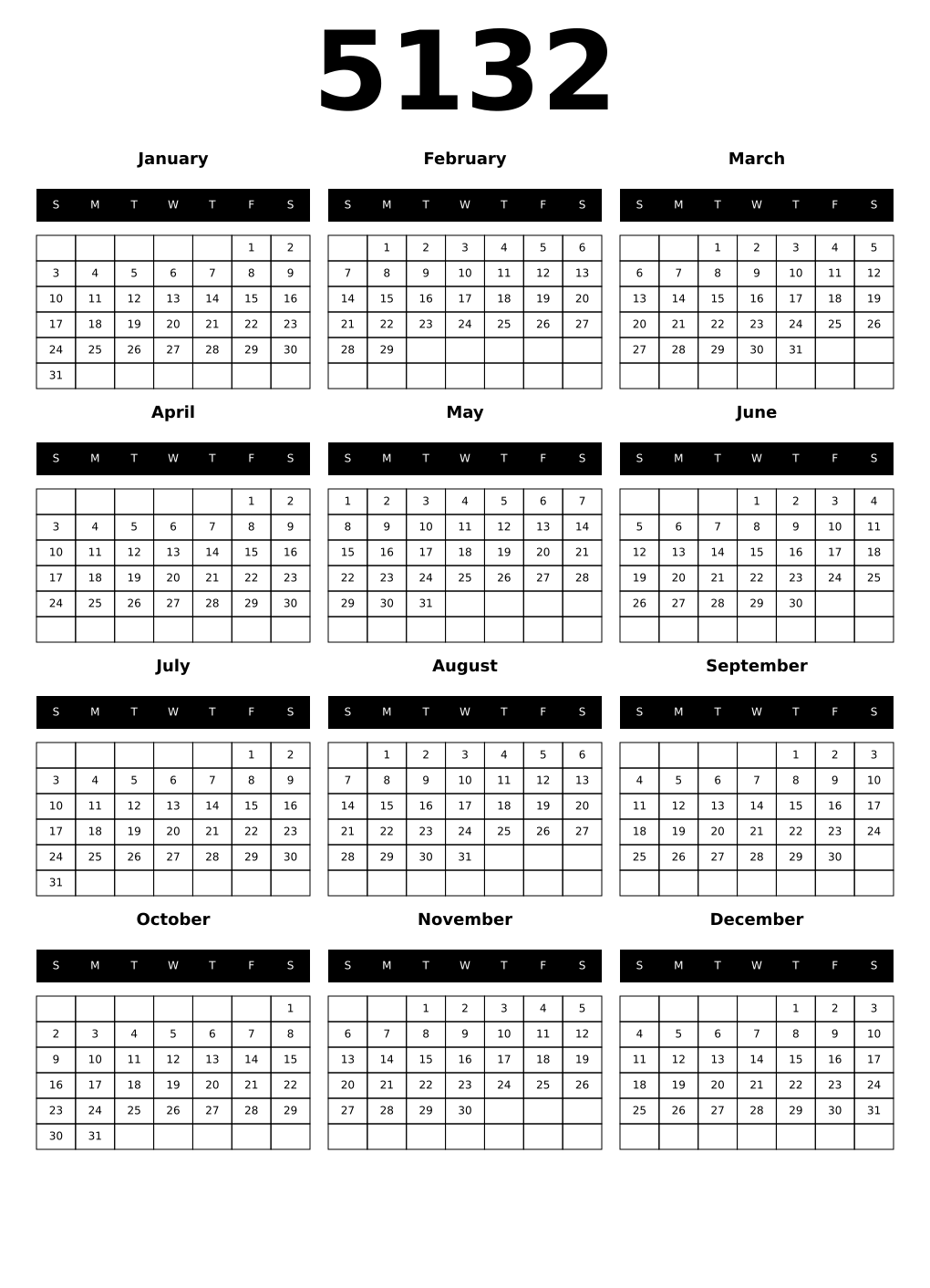Printable 5132 Calendars