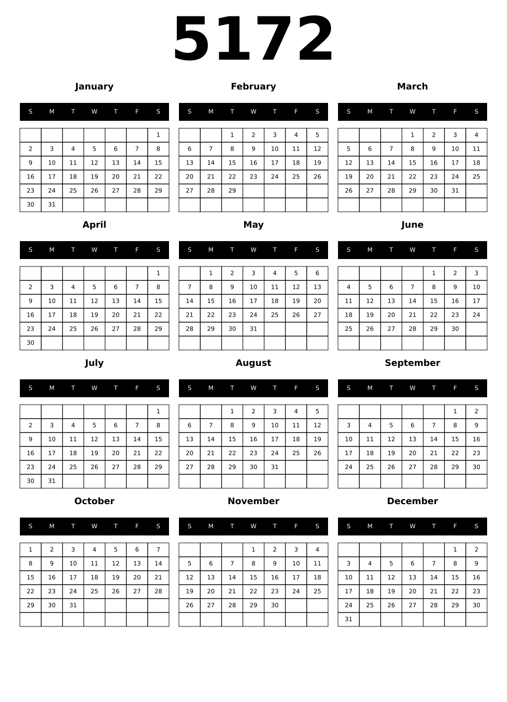 Printable 5172 Calendars