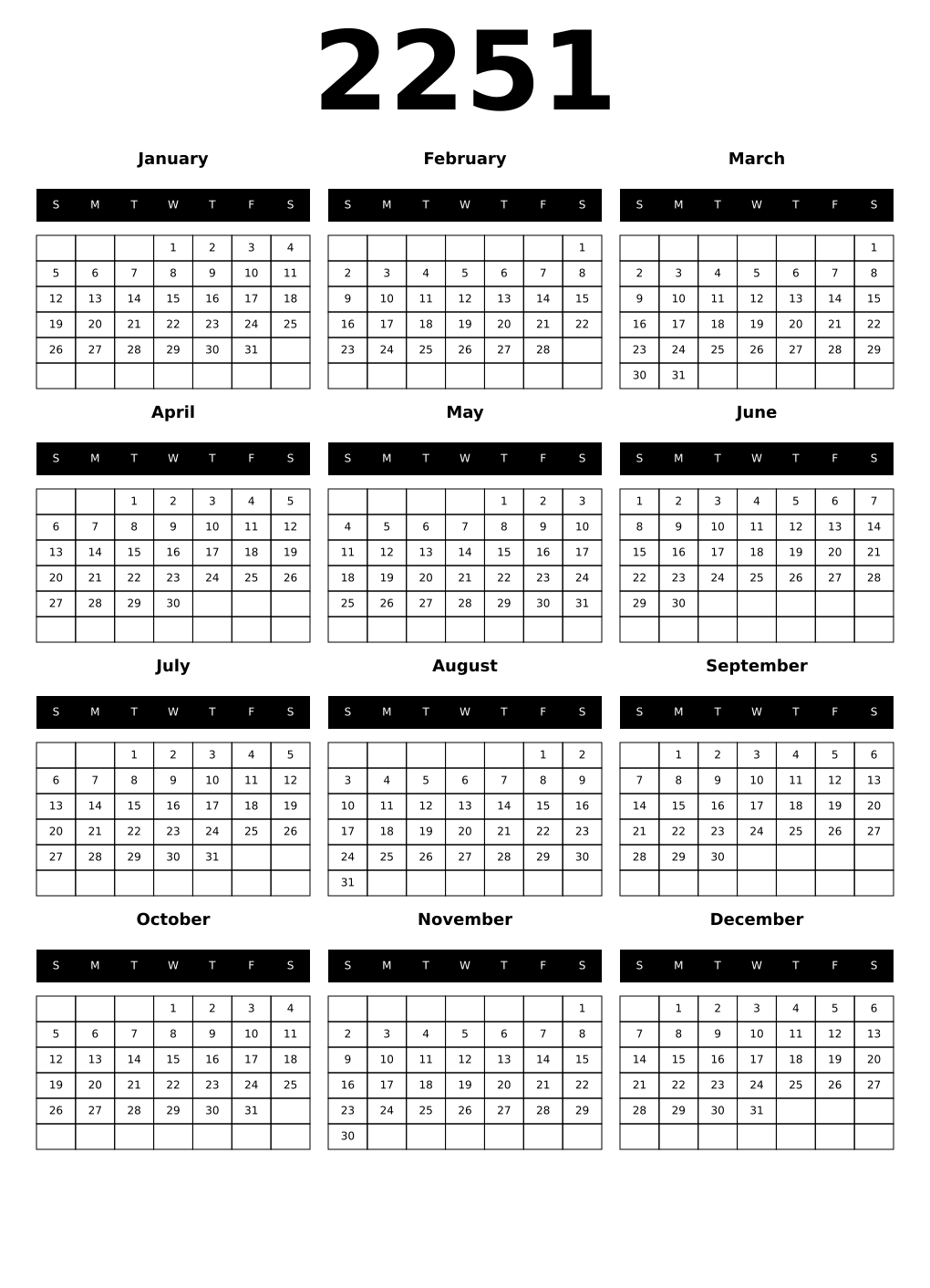 Printable 2251 Calendars