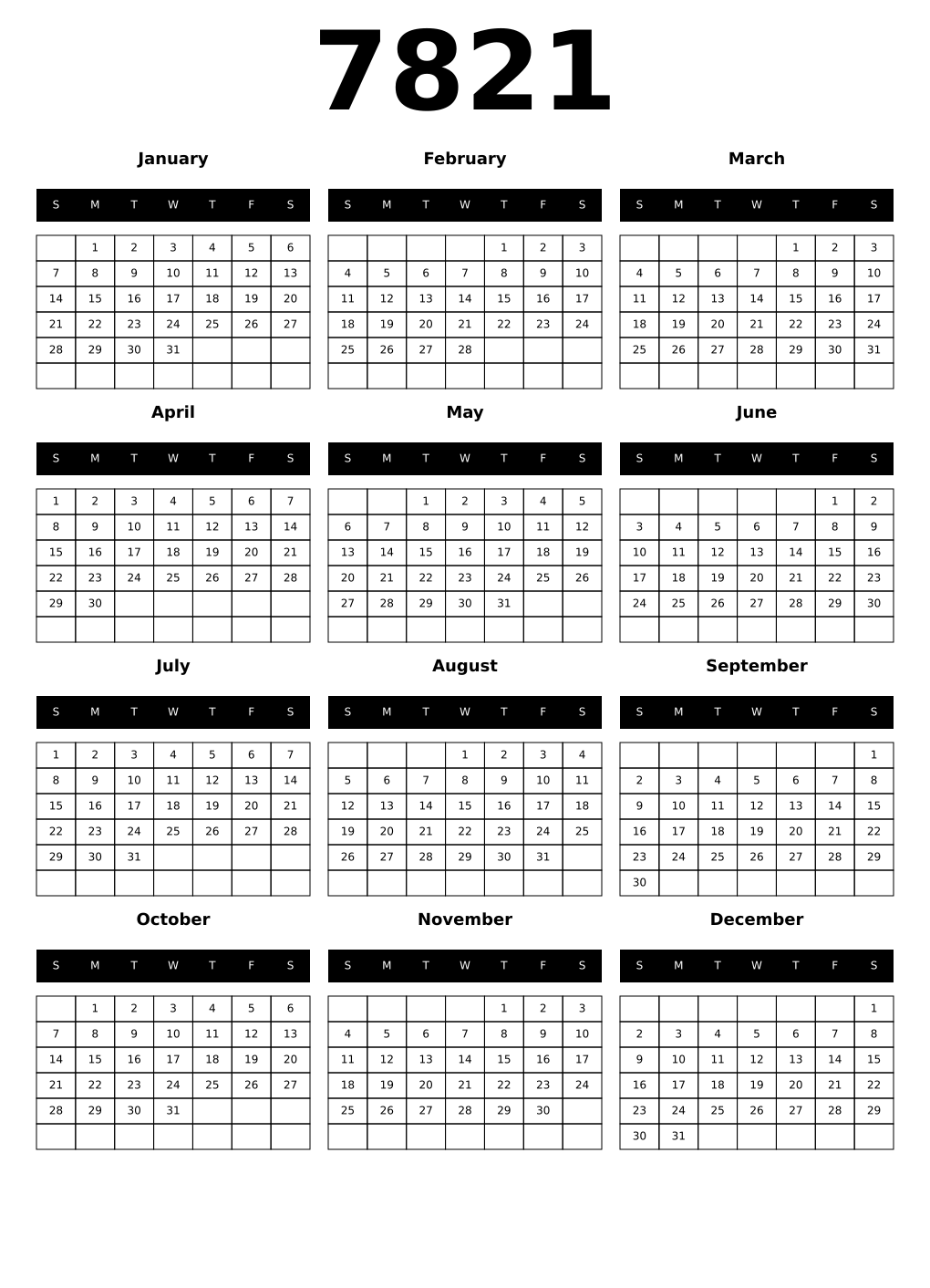 Printable 7821 Calendars