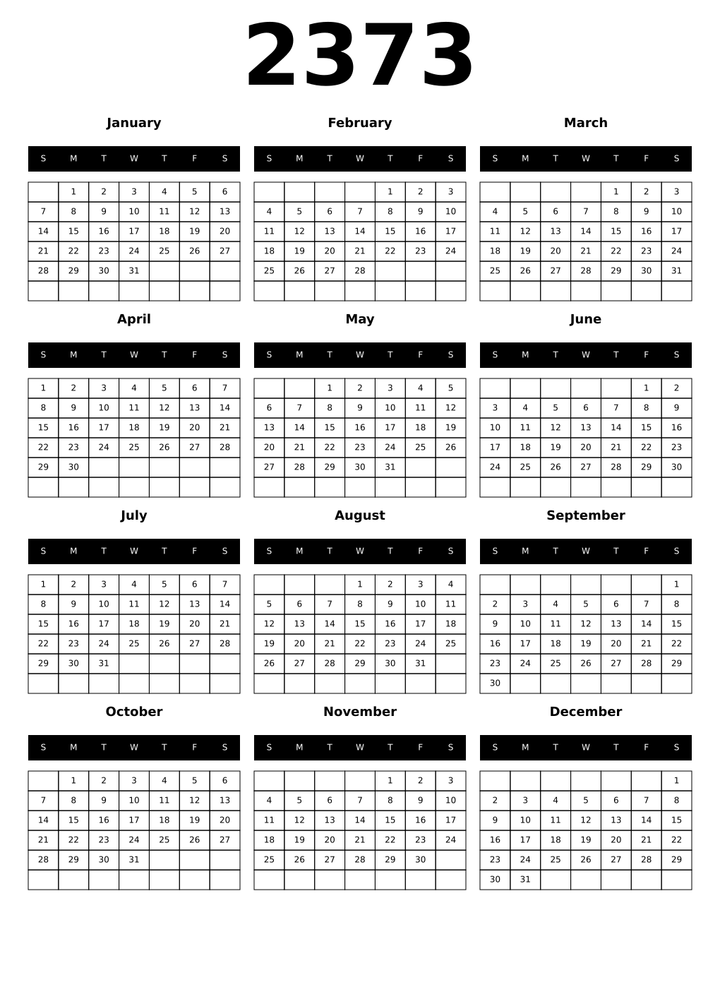 Printable 2373 Calendars