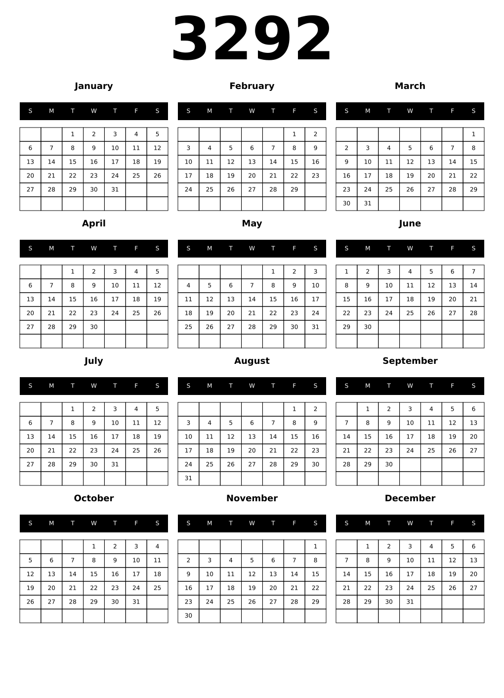 Printable 3292 Calendars