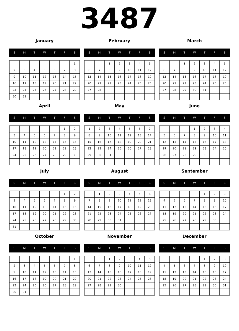 Printable 3487 Calendars