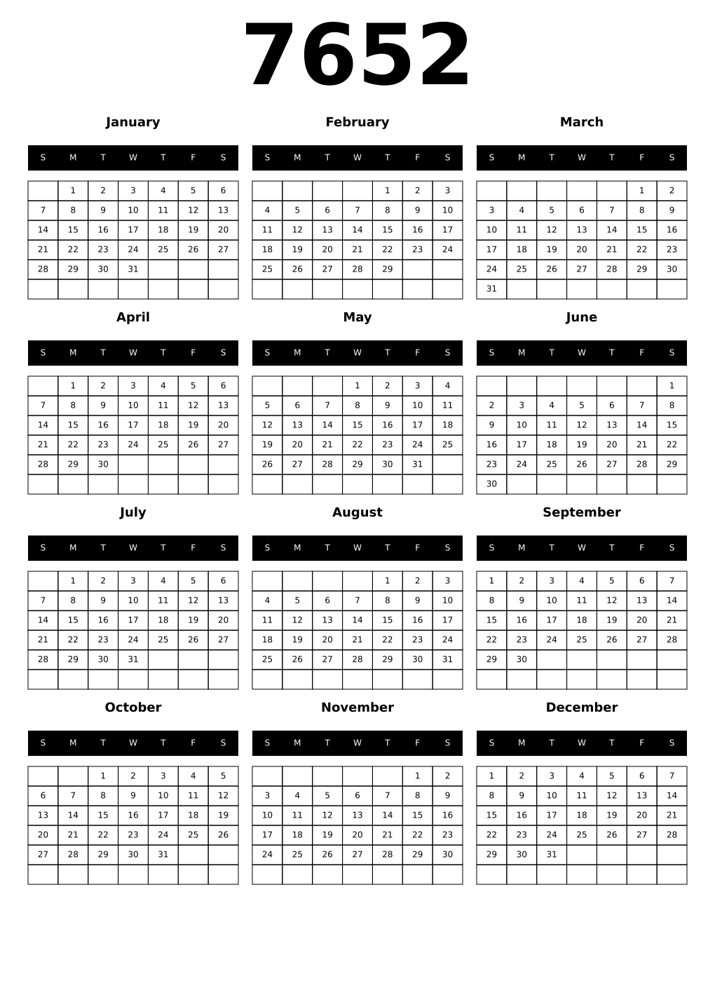Printable 7652 Calendars