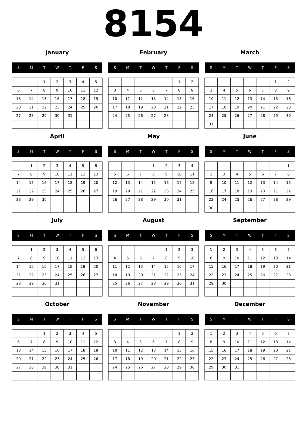 Printable 8154 Calendars