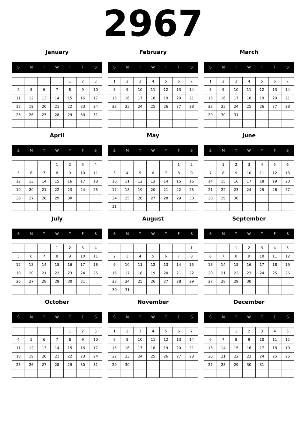 Printable 2967 Calendars