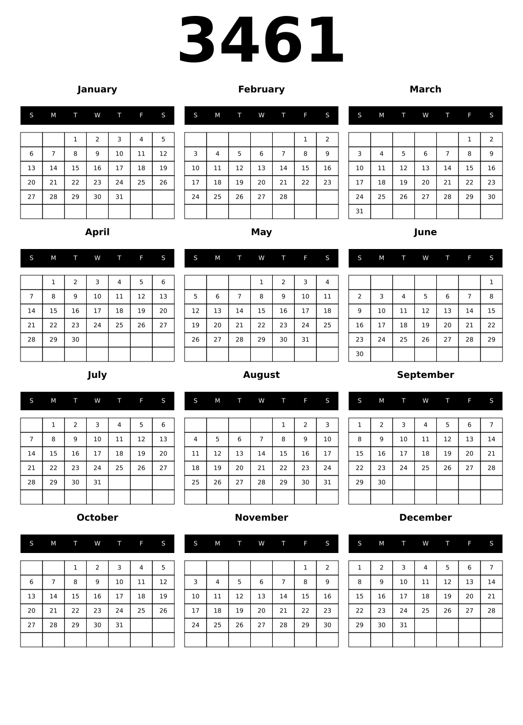 Printable 3461 Calendars