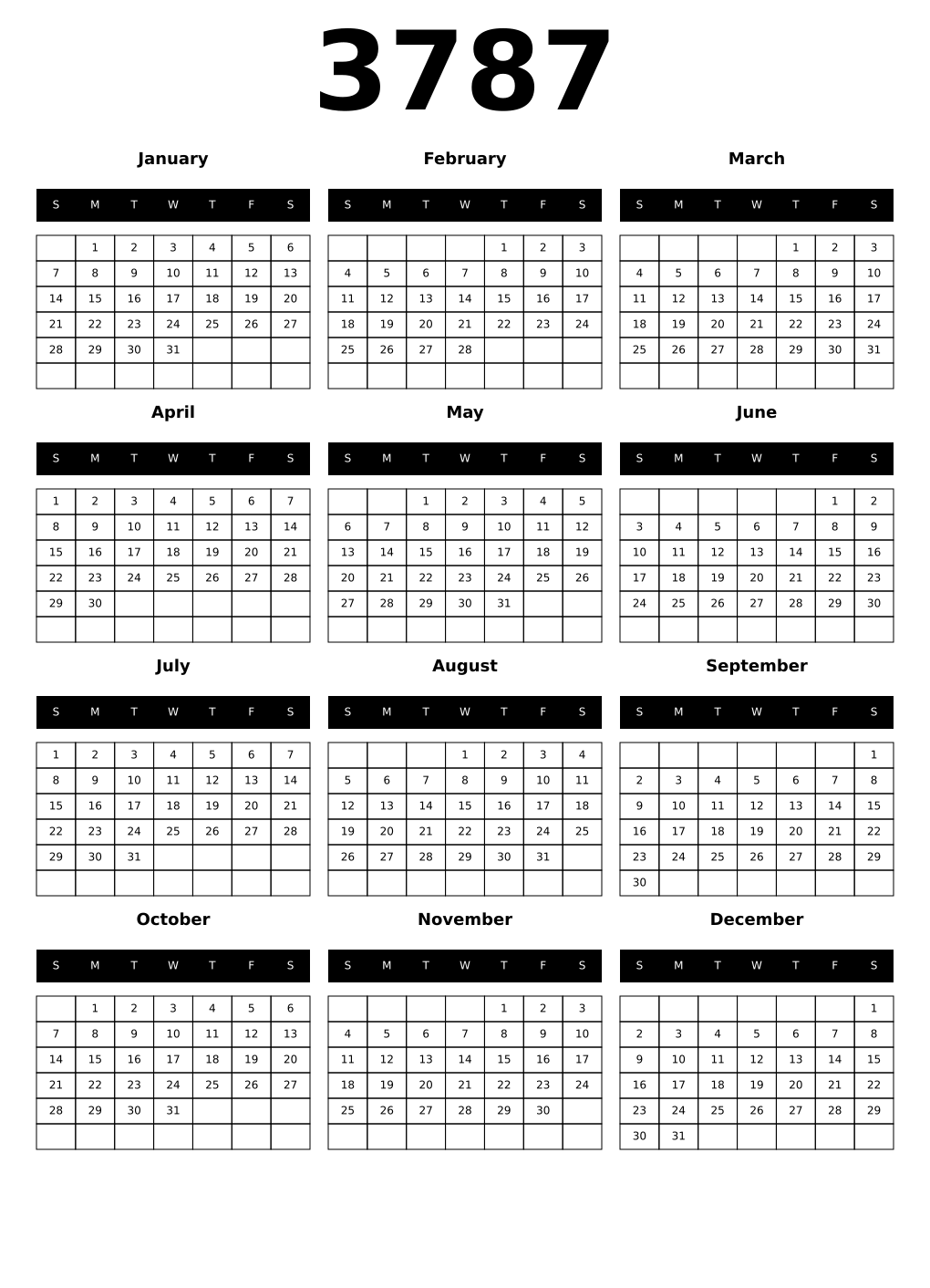Printable 3787 Calendars