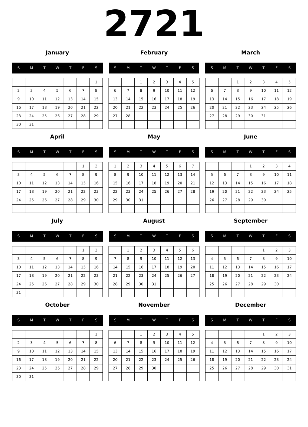 Printable 2721 Calendars