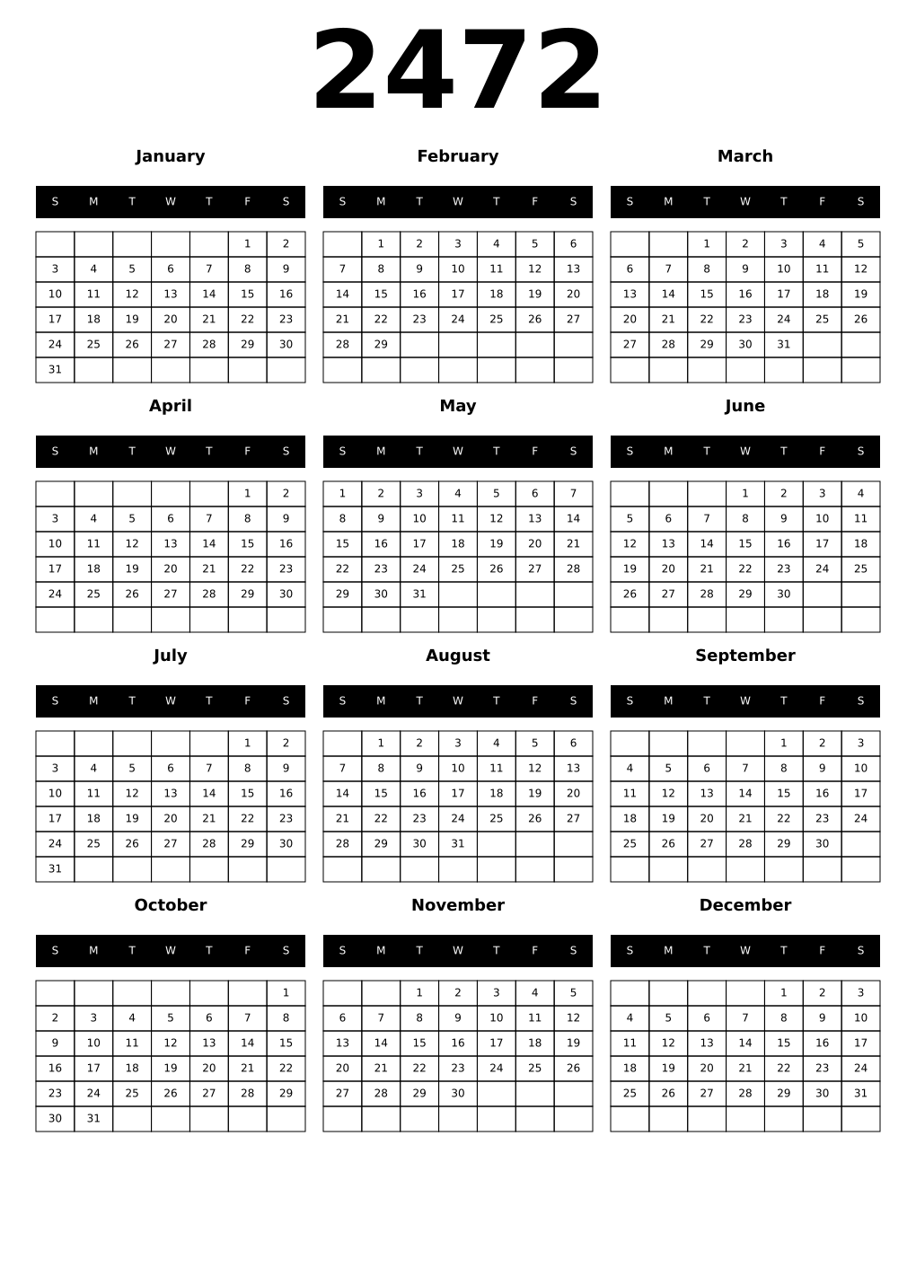 Printable 2472 Calendars