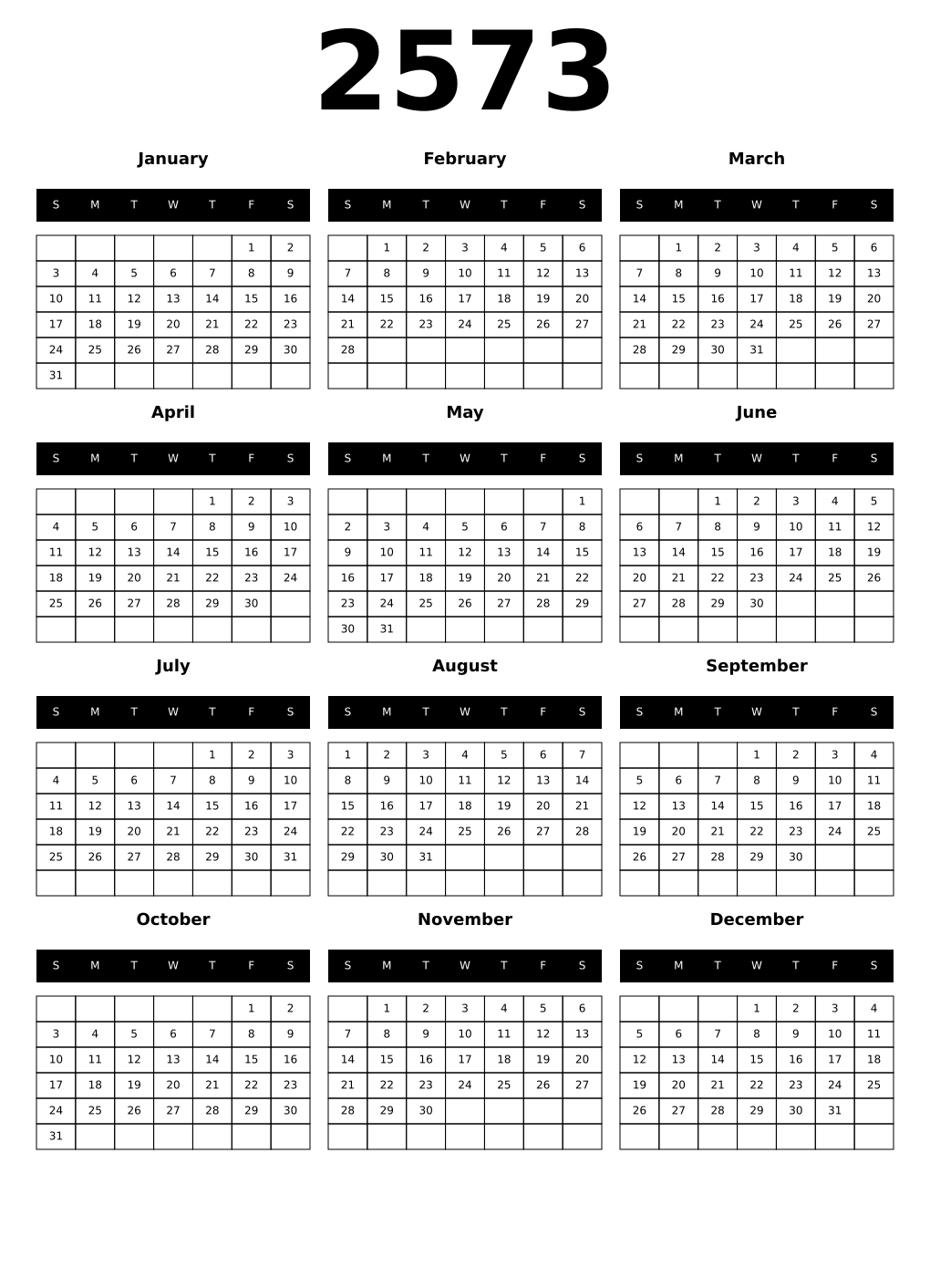 Printable 2573 Calendars