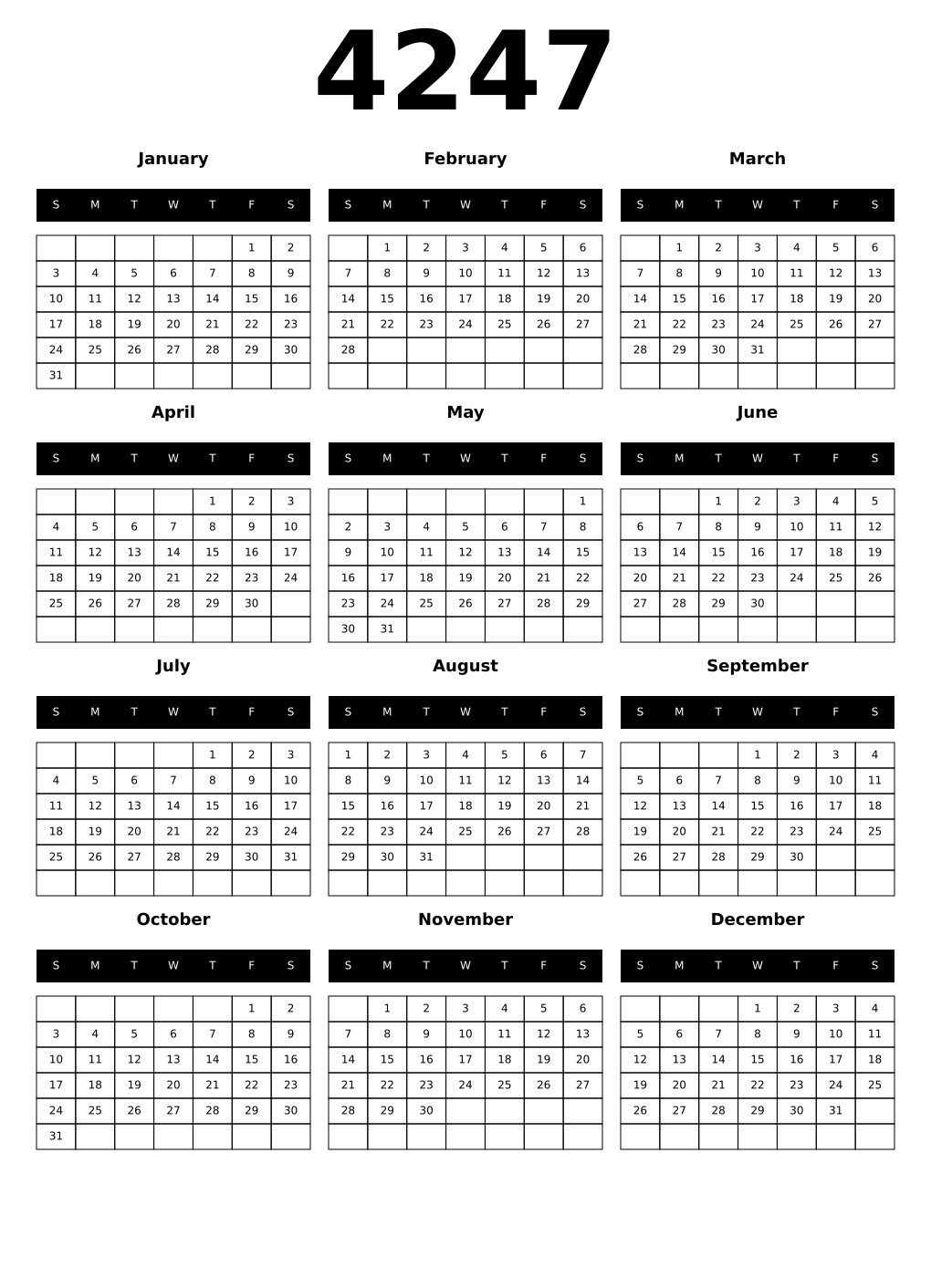 Printable 4247 Calendars